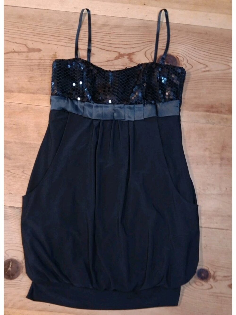 VTG Cache Women 8 Evening Mini Bubble Dress Sequin Babydoll Black Whimsigoth